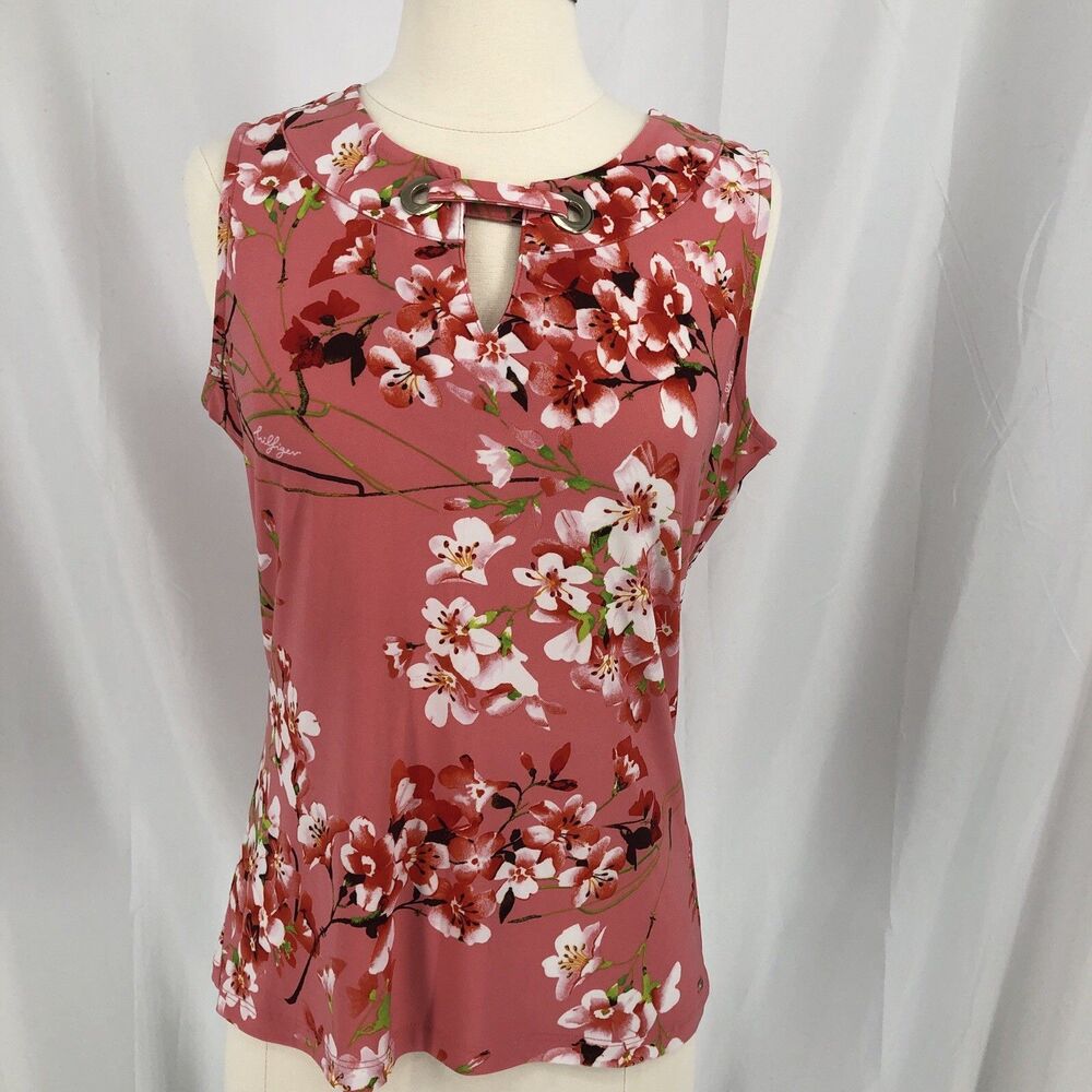 Tommy Hilfiger Pink Floral Keyhole Neck Sleeveless Lightweight Blouse Size S